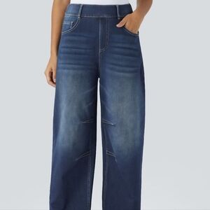 Halara Flex Mid Rise Pockets Barrel Leg Jeans. Size Large
